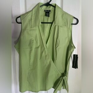 Rafaella Light Green Sleeveless Wrap Blouse Stretch